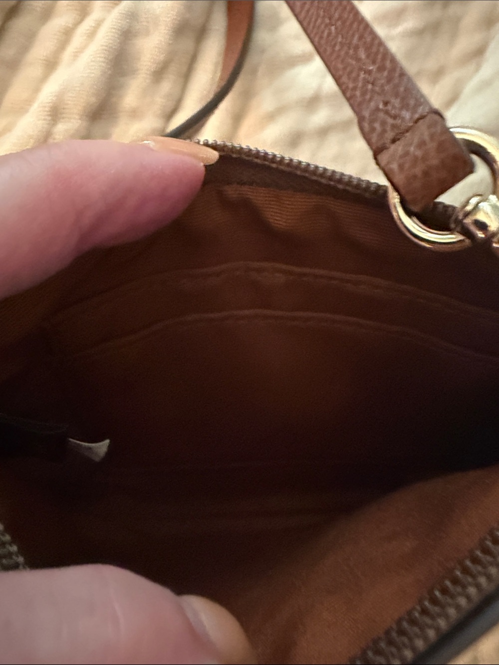 Coach Brown Signature Canvas Wristlet with Leather Stripe - Picture 3 of 4